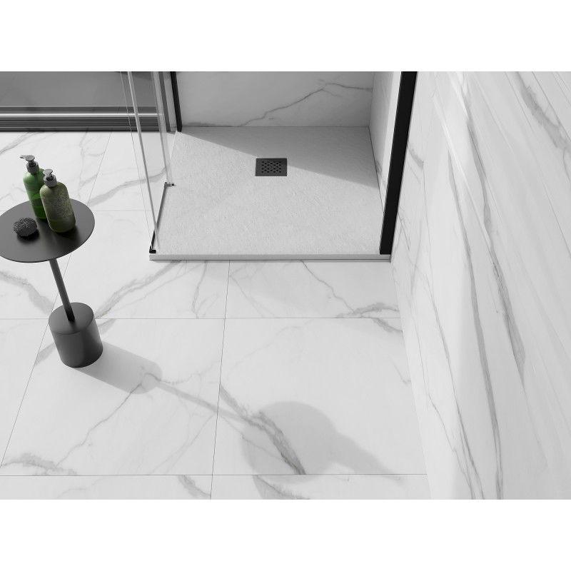 Mexen Stone+ kompozitinis kvadratinis dušo padėklas 100 x 100 cm, baltas, juodas dangtelis - 44101010-B