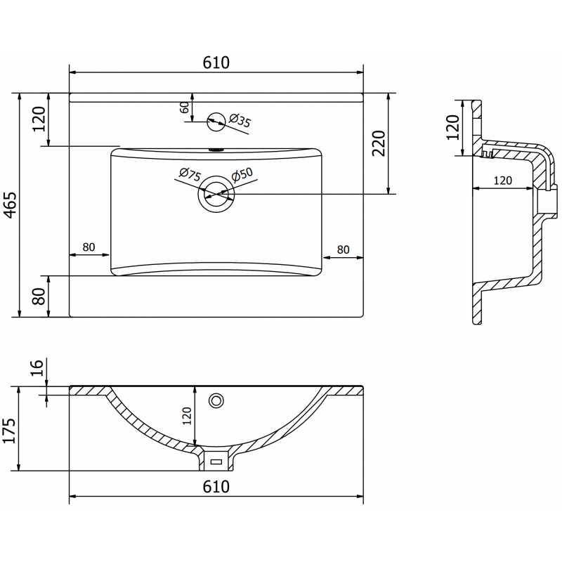 Mexen Atena praustuvo įleidžiama į stalviršį 61 x 46 cm, balta - 25016000