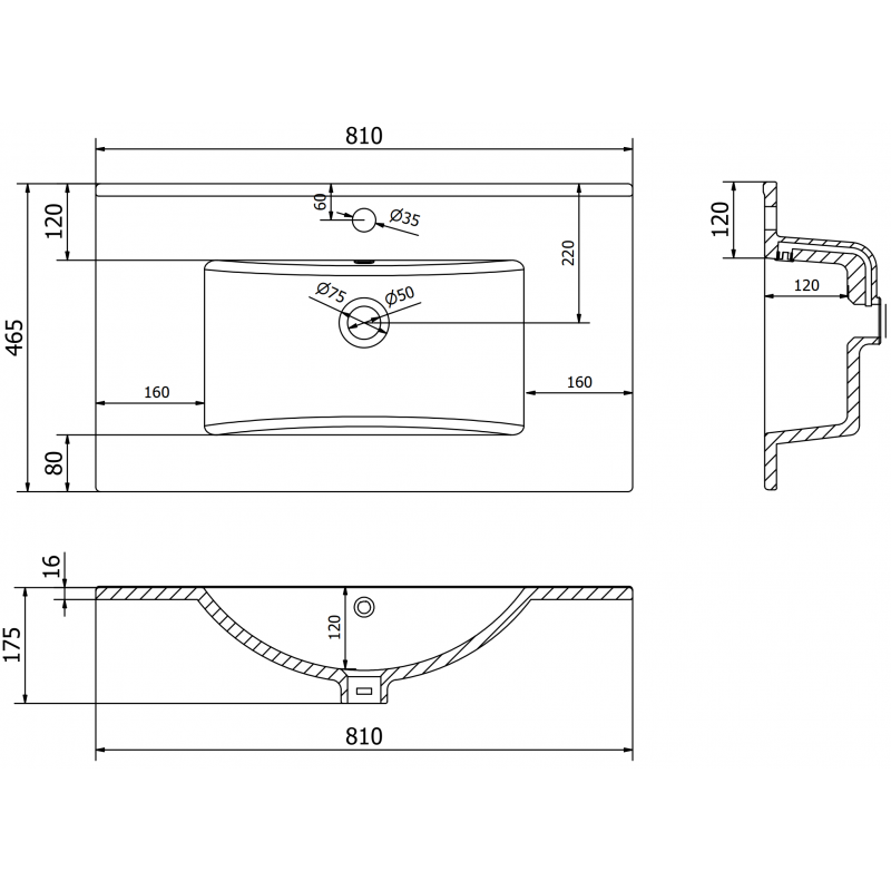 Mexen Atena įleidžiama praustuvė į stalviršį 80 x 46 cm, balta - 25018000