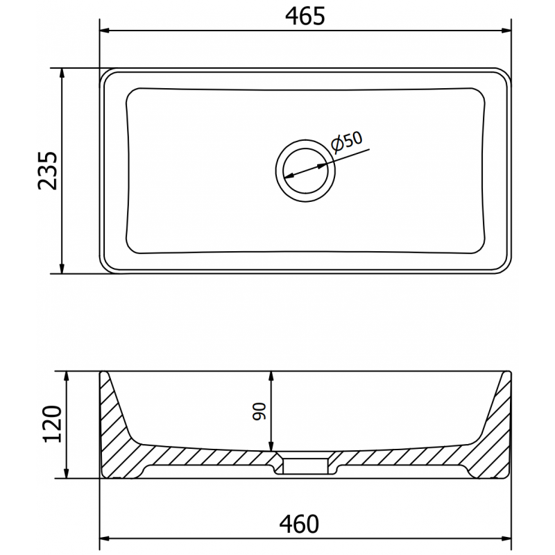 Mexen Nadia paviršiaus plautuvė 46 x 23 cm, juoda matinė - 21614685
