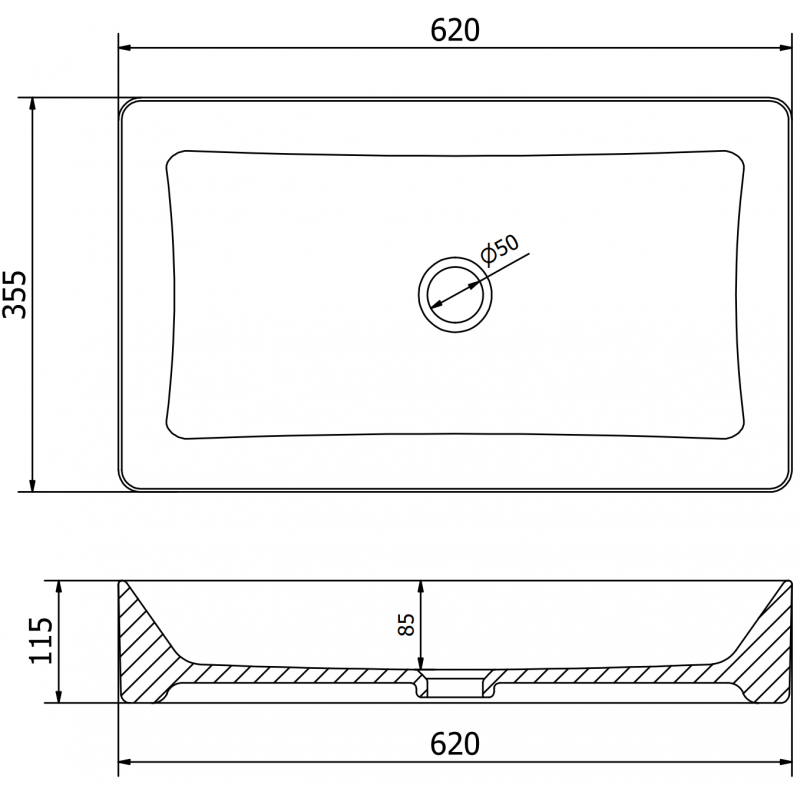 Mexen Nadia praustuvė ant stalviršio 62 x 35 cm, šviesiai pilka matinė - 21616061