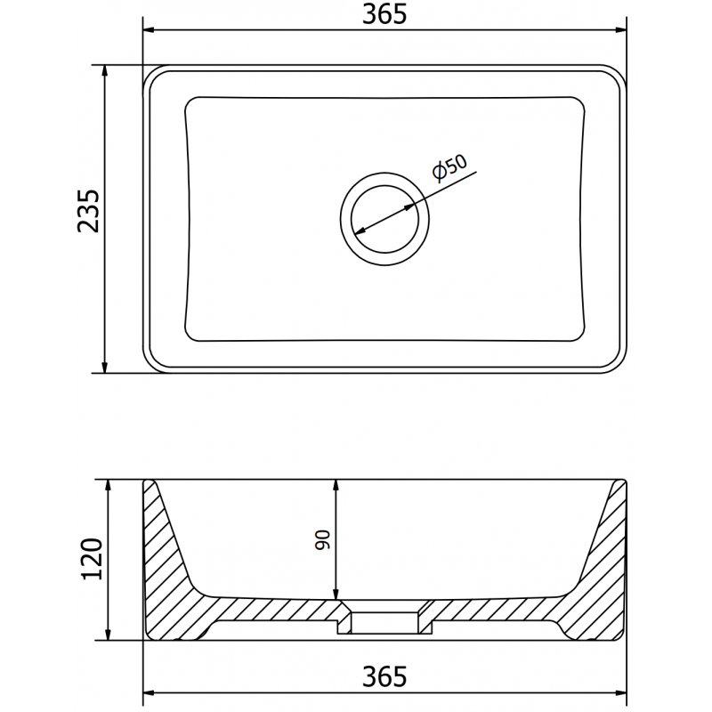 Mexen Nadia praustuvas ant stalviršio 36 x 23 cm, balta/juoda kraštas - 21613607
