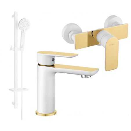 Mexen Alfa DQ40 dušo komplektas, baltas/auksinis - 745704DQ40-25