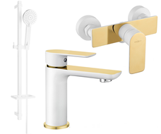 Mexen Alfa DQ40 dušo komplektas, baltas/auksinis - 745704DQ40-25