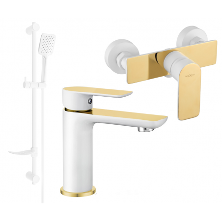 Mexen Alfa DF62 dušo komplektas, baltas/auksinis - 745704DF62-25