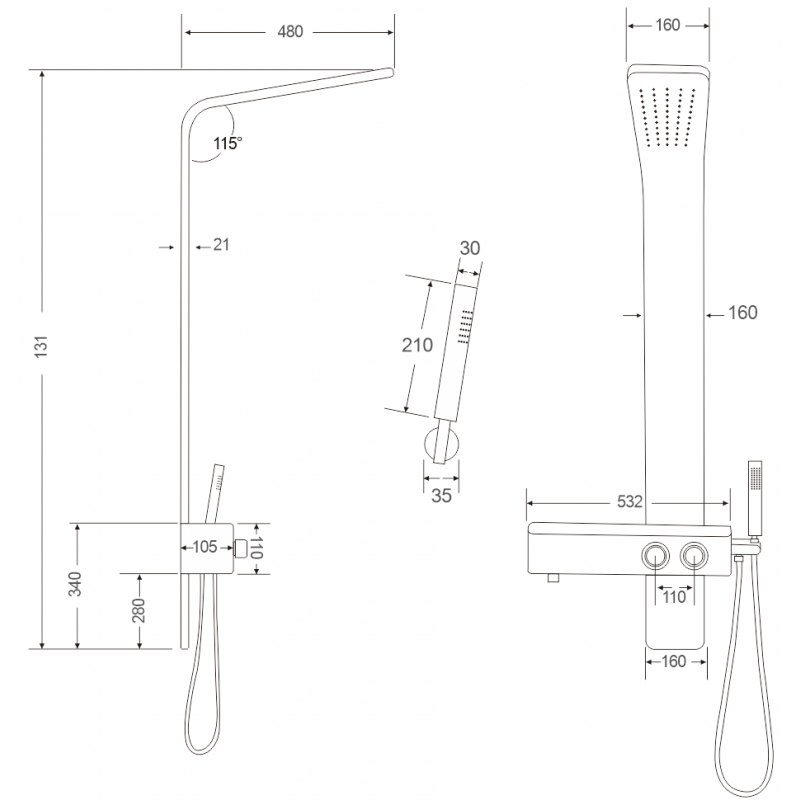 Mexen Sund dušo panelis, juodas - 7620-02-70