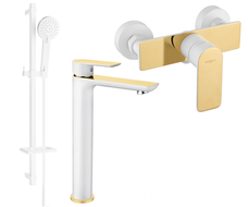 Mexen Alfa DQ40 dušo komplektas, baltas/auksinis - 745714DQ40-25