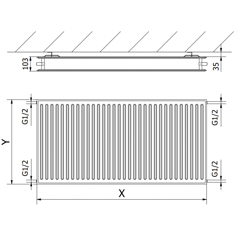 Mexen CH20 Higieninis plokštelinis radiatorius 500 x 1400 mm, šoninis prijungimas, 1326 W, baltas - W420H-050-140-00
