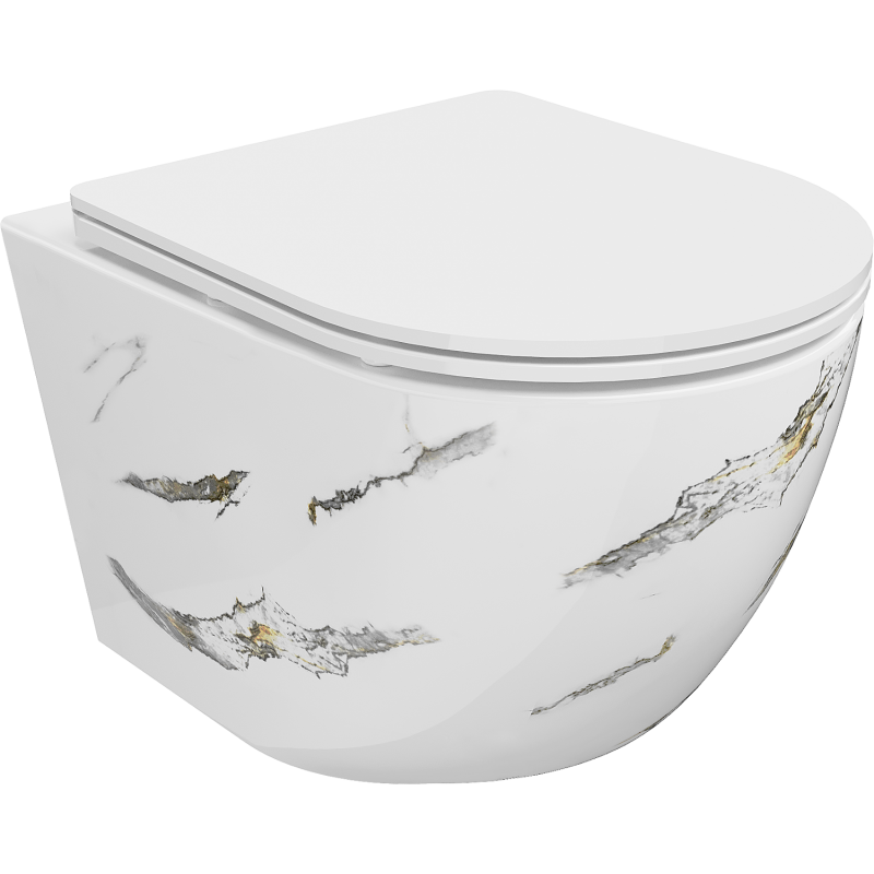 Mexen Lena Rimless WC puodelis su lėtai nusileidžiančiu Slim dangčiu, Duroplast, baltas akmuo - 30224091