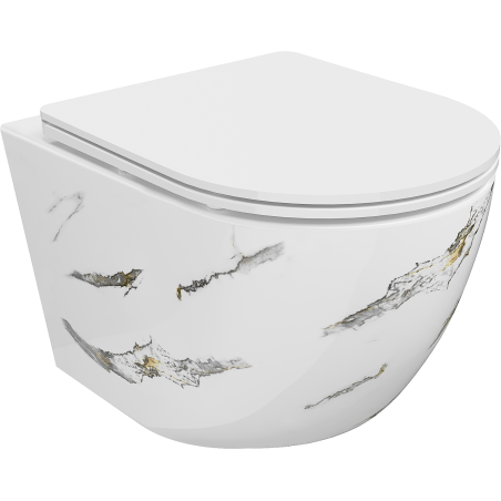 Mexen Lena Rimless WC puodelis su lėtai nusileidžiančiu Slim dangčiu, Duroplast, baltas akmuo - 30224091