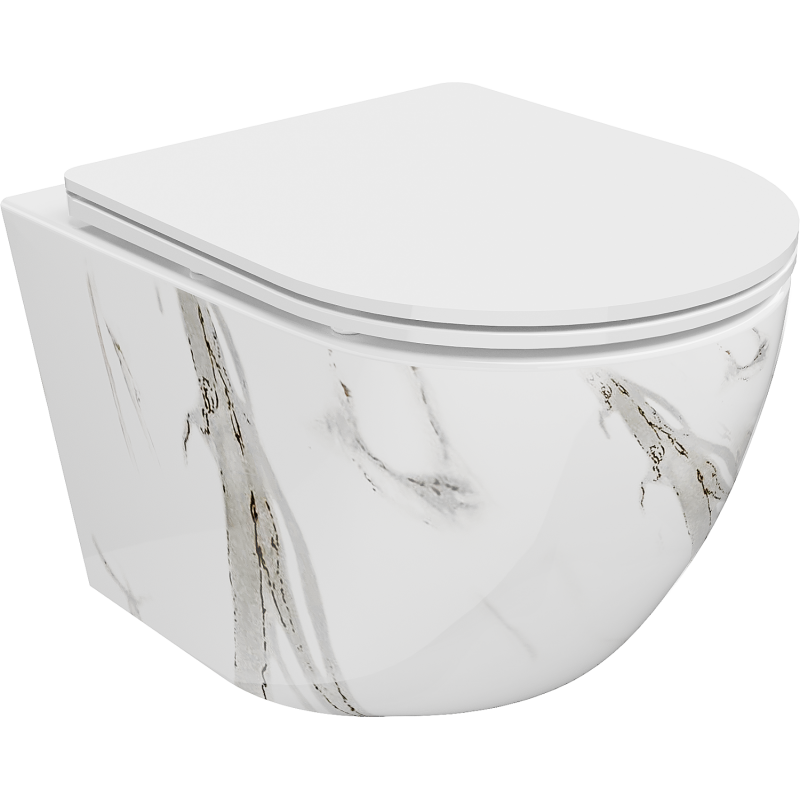 Mexen Lena wc tualeto dubenėlis be apvado su lėtai nusileidžiančiu dangčiu, plonas duroplastikas, balta akmenė - 30224094