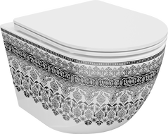 Mexen Lena WC dubuo Rimless su lėtai nusileidžiančia slim dangčiu, duroplastikas, balta/juoda raštas - 30224095