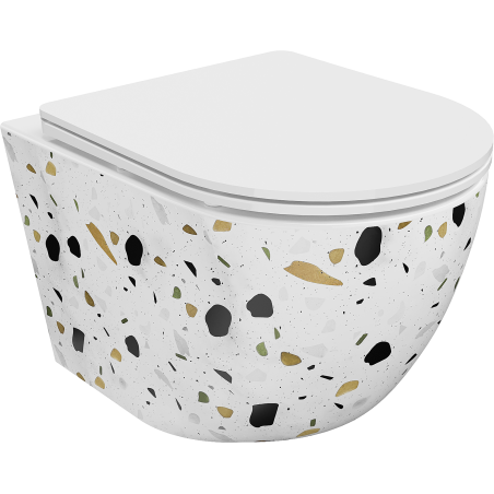 Mexen Lena WC dubuo be kraštų su lėtai nusileidžiančiu slim dangčiu, duroplast, baltas terrazzo akmuo - 30224096