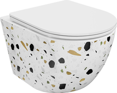 Mexen Lena WC dubuo be kraštų su lėtai nusileidžiančiu slim dangčiu, duroplast, baltas terrazzo akmuo - 30224096