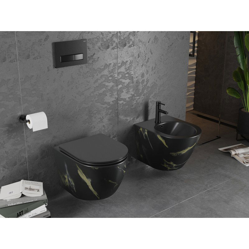Mexen Lena Rimless WC dubuo su lėtai nusileidžiančiu dangčiu slim, duroplastikas, juodas akmuo - 30224098