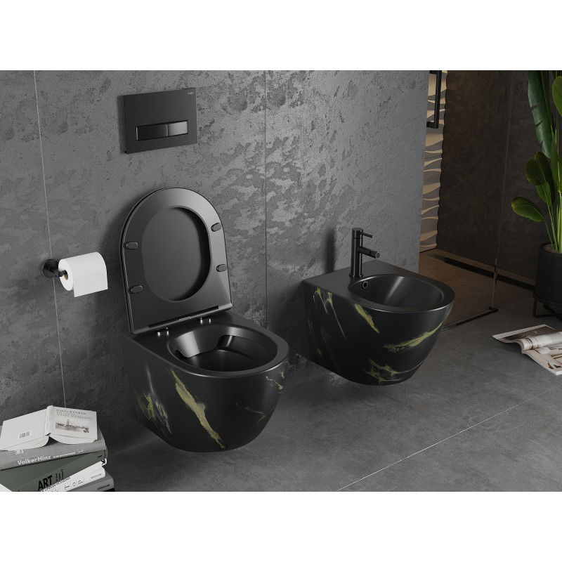 Mexen Lena Rimless WC dubuo su lėtai nusileidžiančiu dangčiu slim, duroplastikas, juodas akmuo - 30224098
