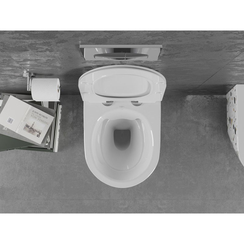 Mexen Lena WC dubuo be kraštų su lėtai nusileidžiančiu slim dangčiu, duroplast, baltas terrazzo akmuo - 30224096