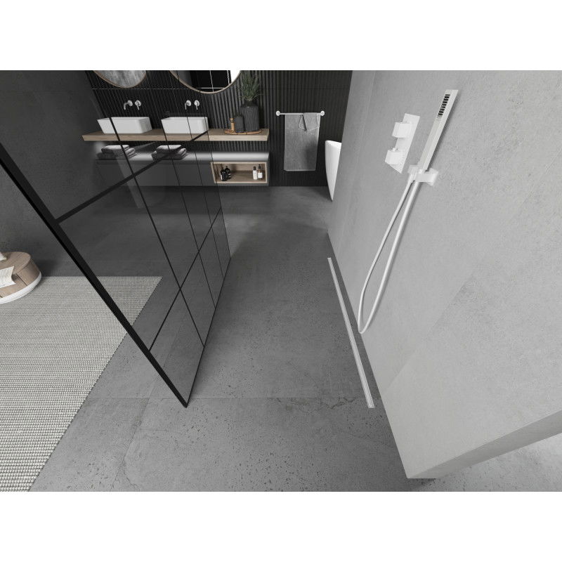 Mexen Kioto laisvai stovinti dušo siena 150 x 200 cm, juodas tinklelis 8 mm, balta - 800-150-002-20-77