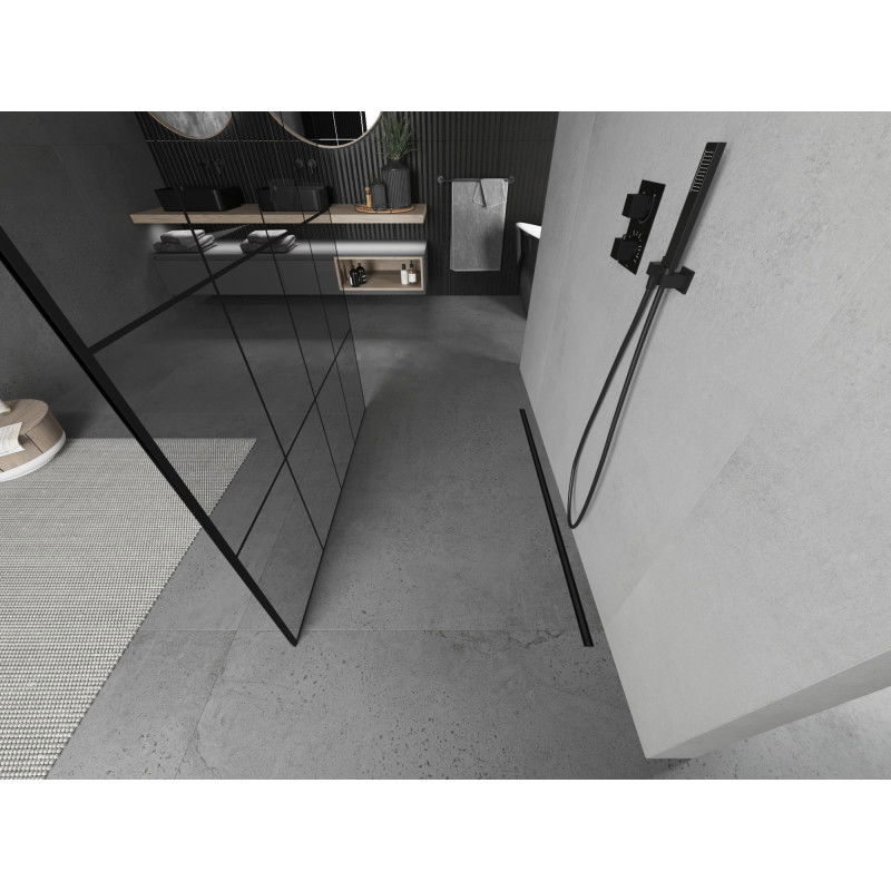 Mexen Kioto laisvai pastatoma dušo sienelė 150 x 200 cm, juoda grotelė 8 mm, juoda - 800-150-002-70-77