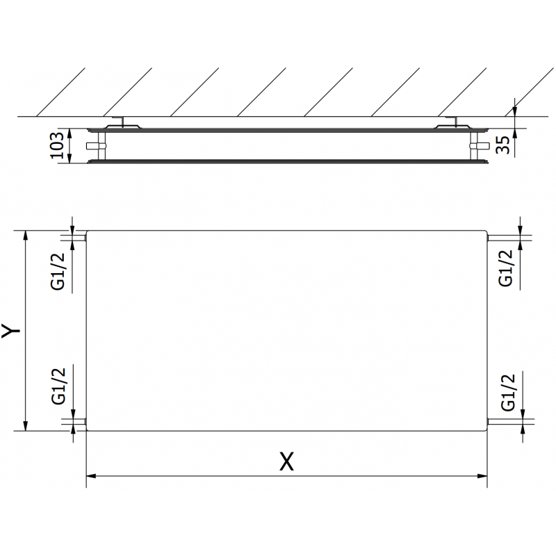 Mexen CHF20 Hygiene Flat šildytuvas plokštelinis 500 x 500 mm, šoninis prijungimas, 431 W, antracitas - W420HF-050-050-66
