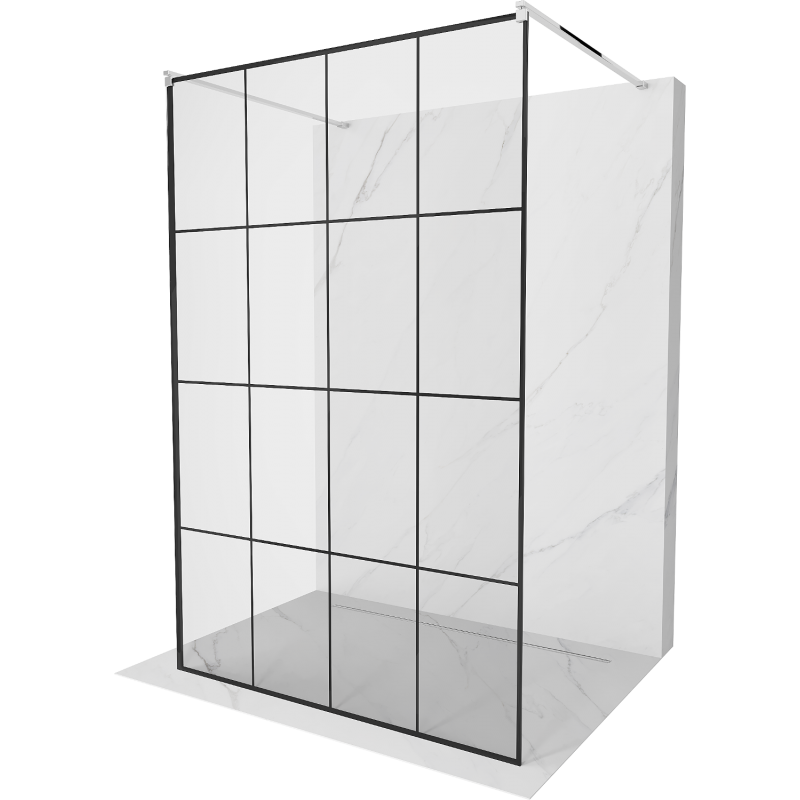 Mexen Kioto laisvai stovinti dušo pertvara 140 x 200 cm, juodas tinklelis 8 mm, chromas - 800-140-002-01-77