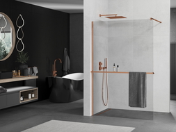 Mexen Kioto+ dušo siena su Walk-in puse 85 x 200 cm, skaidri, rožinė auksinė - 800-085-121-60-00