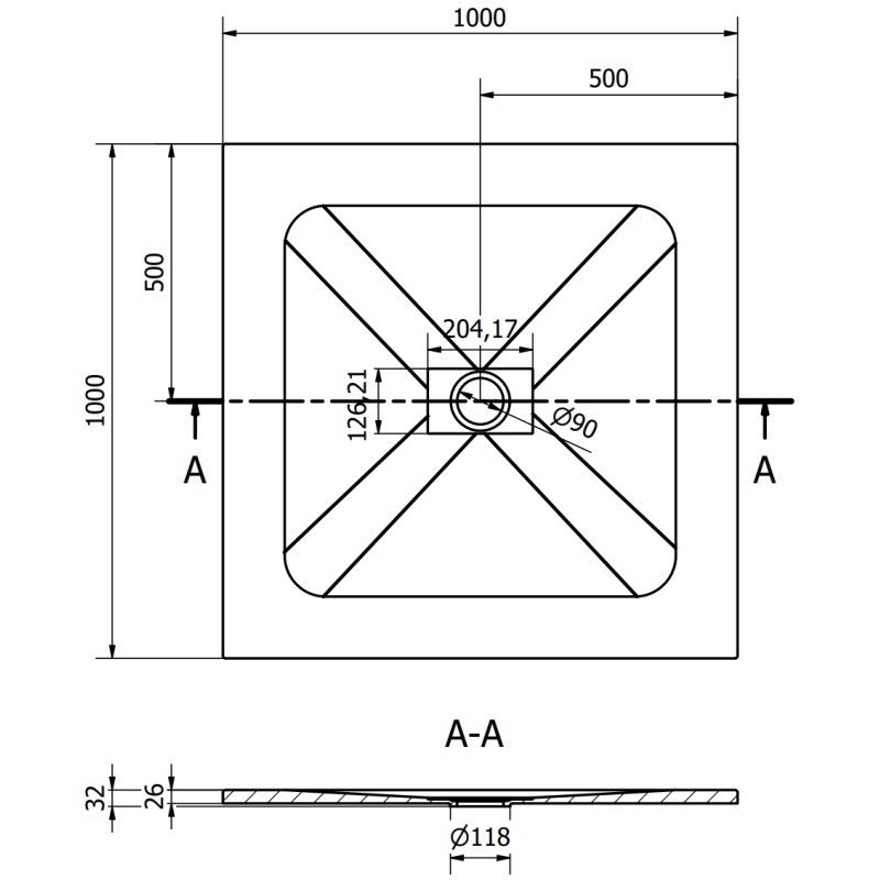 Mexen Hugo stačiakampis SMC dušo padėklas 100 x 100 cm, baltas, inox dangtelis - 42101010-X