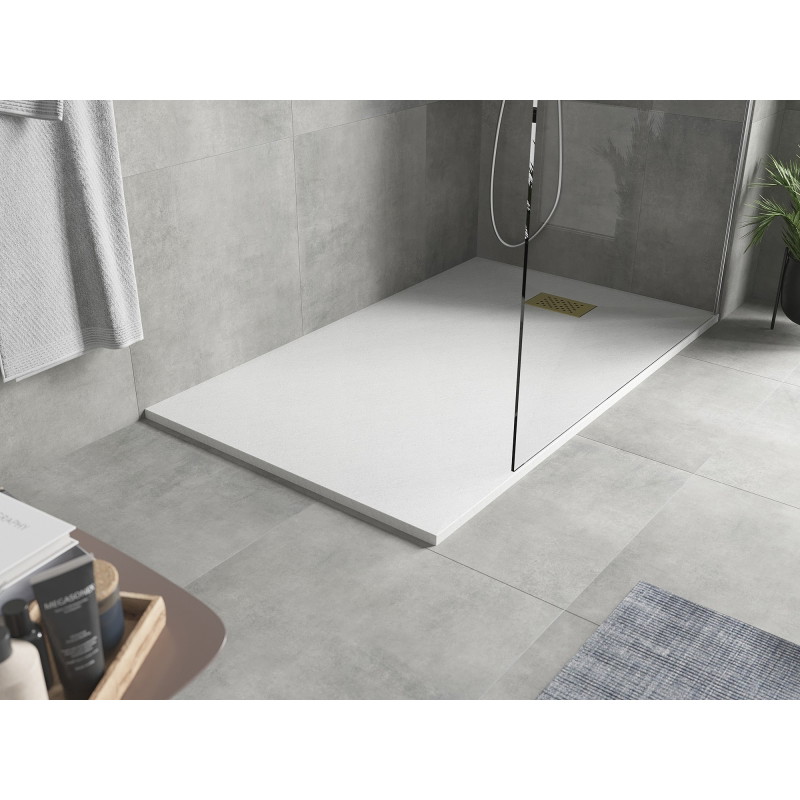 Mexen Hugo stačiakampė dušo padėklas SMC 140 x 70 cm, baltas, aukso spalvos dangtelis - 42107014-G