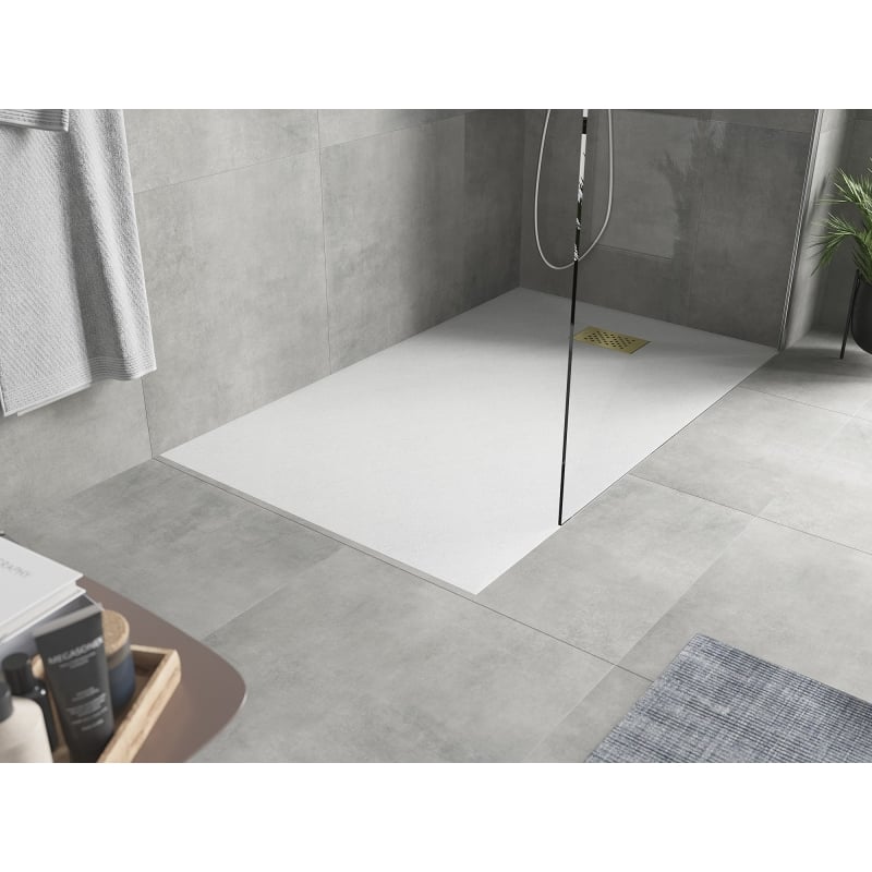 Mexen Hugo stačiakampė dušo padėklas SMC 140 x 90 cm, baltas, auksinis dangtelis - 42109014-G