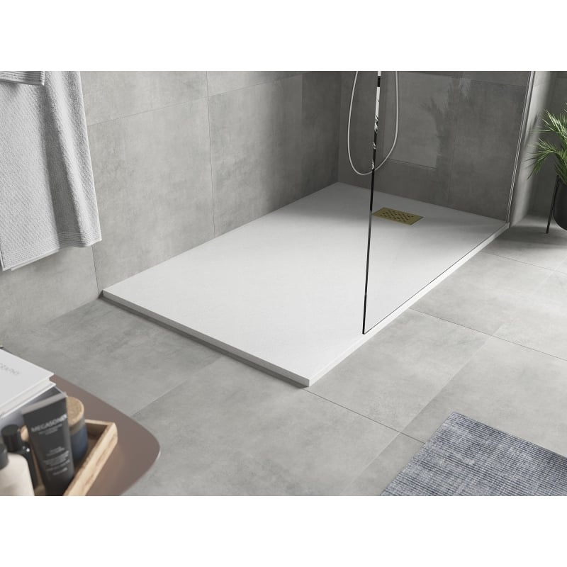 Mexen Hugo stačiakampė dušo padėklas SMC 140 x 90 cm, baltas, auksinis dangtelis - 42109014-G