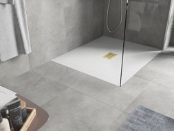 Mexen Hugo taisyklingos stačiakampio formos SMC 140 x 100 cm, baltas, su auksine kauke - 42101014-G