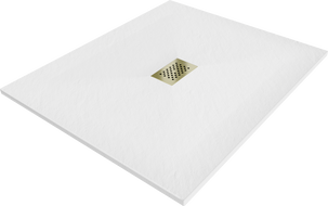 Mexen Hugo taisyklingos stačiakampio formos SMC 140 x 100 cm, baltas, su auksine kauke - 42101014-G