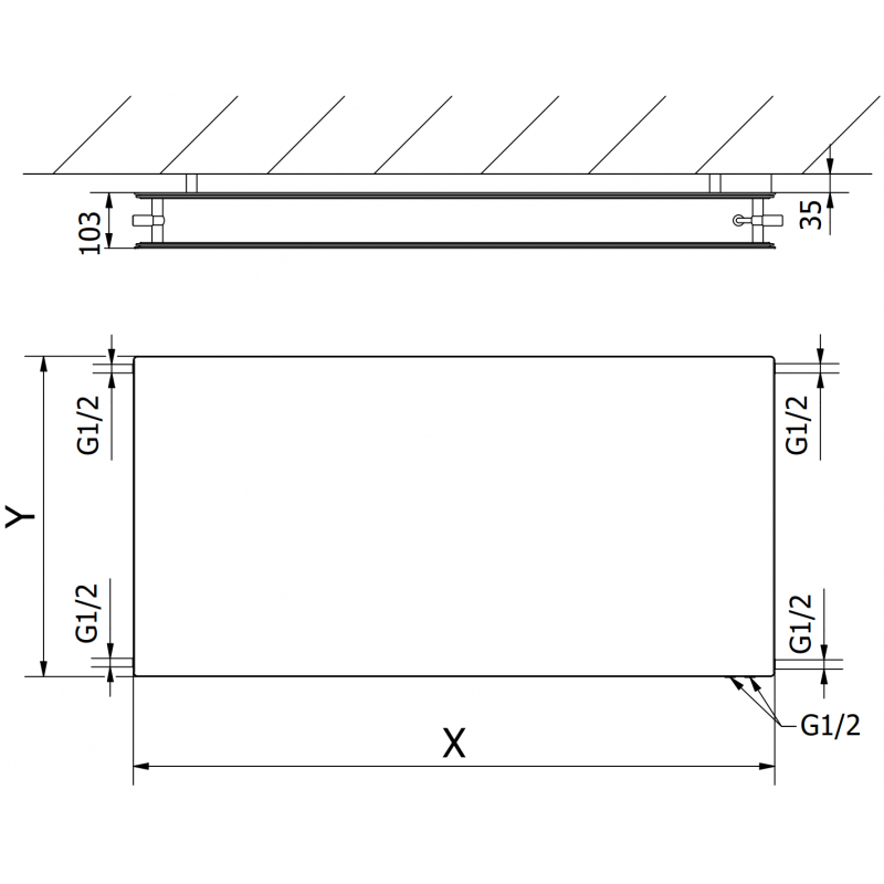 Mexen CVHF20 Higieninis plokščias radiatorius 400 x 400 mm, apatinis prijungimas, 288 W, antracitas - W620HF-040-040-66