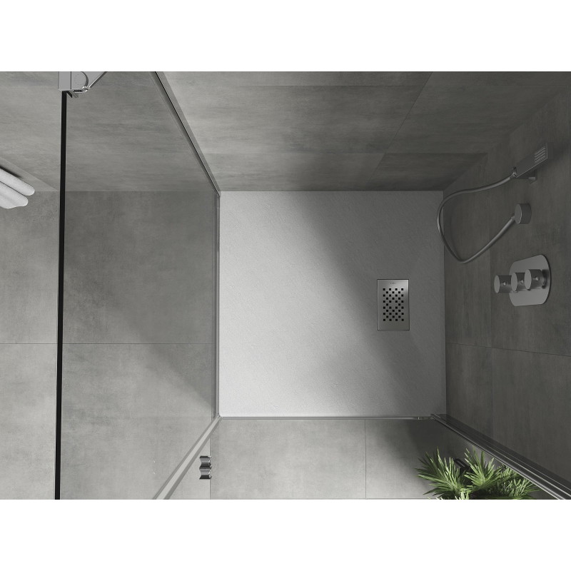 Mexen Hugo kvadrato formos SMC dušo padėklas 80 x 80 cm, baltas, inox dangtis - 42108080-X