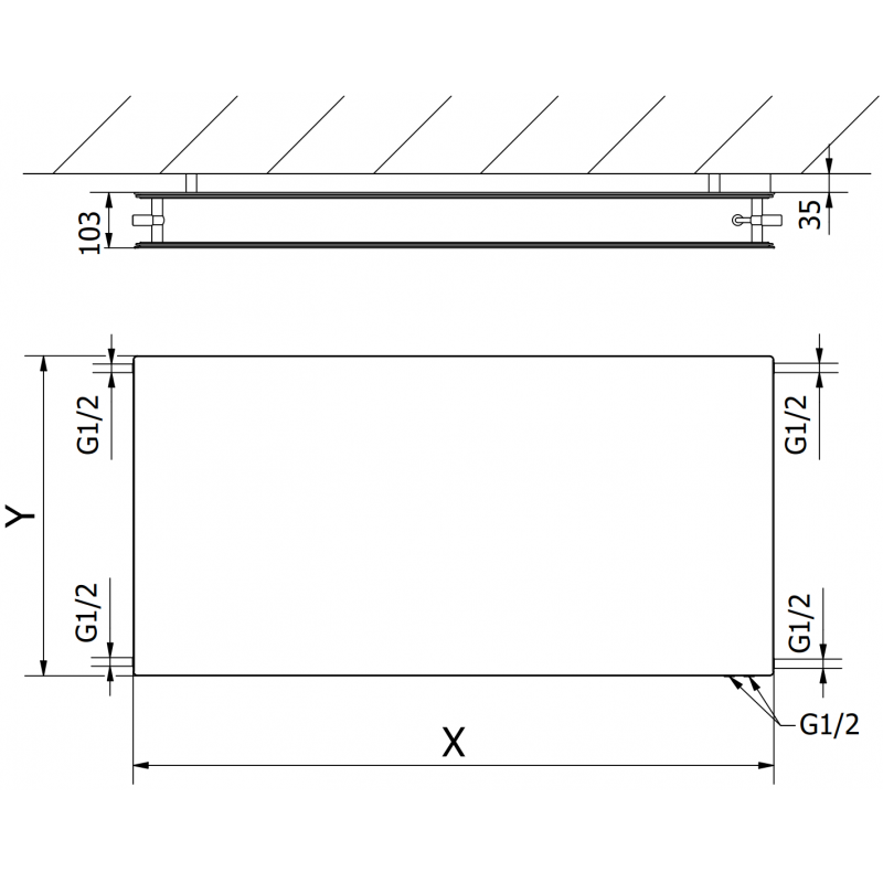 Mexen CVHF20 Higieninis plokščias radiatorius 500 x 400 mm, apatinis prijungimas, 345 W, antracitas - W620HF-050-040-66