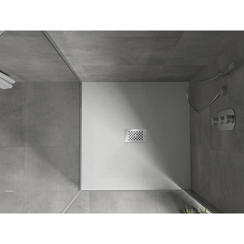 Mexen Hugo kvadratinis SMC dušo padėklas 100 x 100 cm, baltas, inox dangtis - 42101010-X
