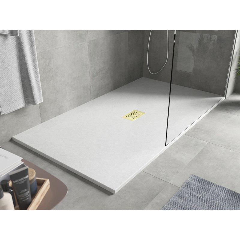 Mexen Hugo stačiakampė dušo plokštė SMC 150 x 100 cm, balta, aukso spalvos maskuotė - 42101015-G