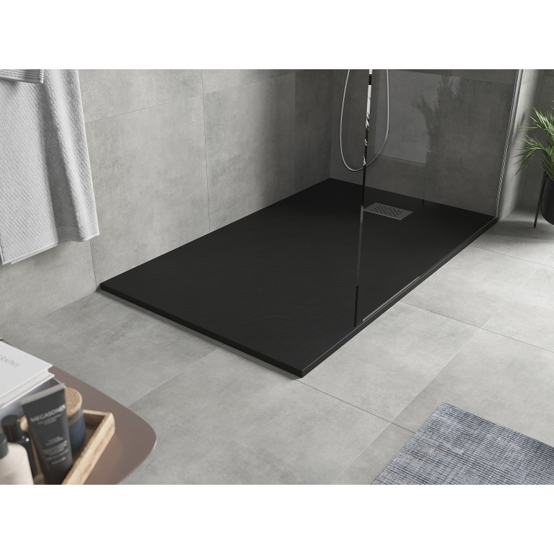 Mexen Hugo stačiakampė SMC dušo padėklas 150 x 70 cm, juodas, maskuotė inox - 42707015-X