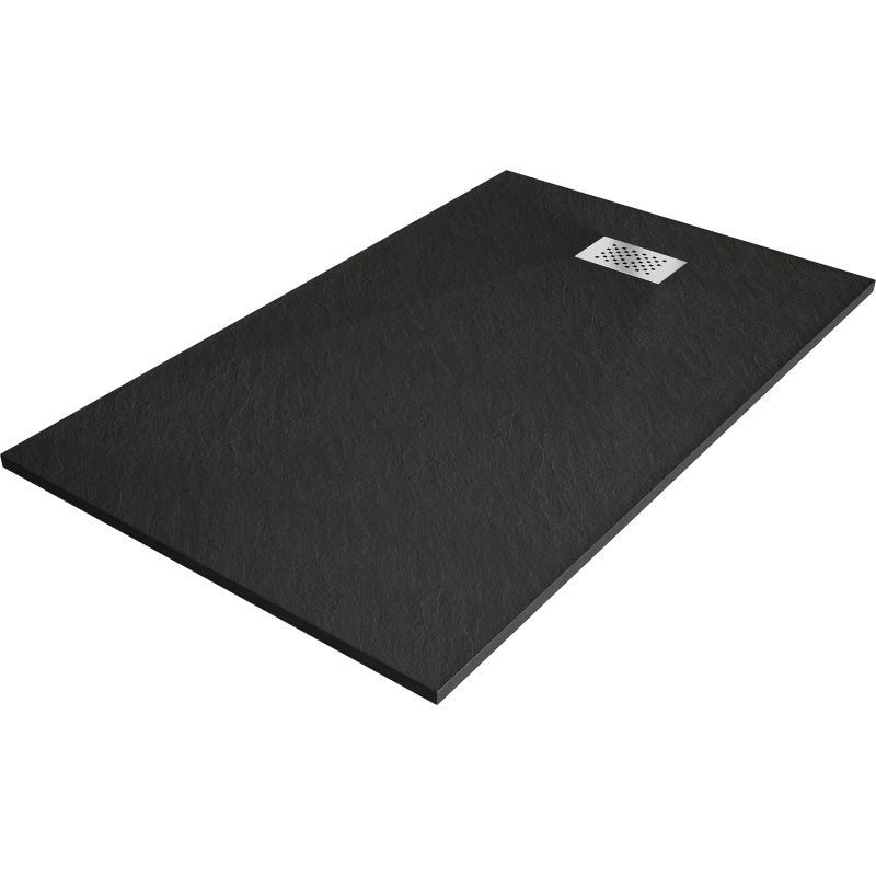 Mexen Hugo stačiakampio formos SMC dušo padėklas 160 x 70 cm, juodas, inox dekoro juosta - 42707016-X