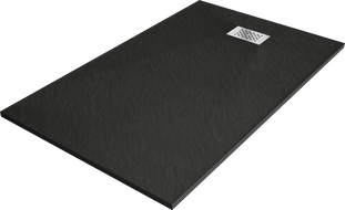 Mexen Hugo stačiakampio formos SMC dušo padėklas 160 x 70 cm, juodas, inox dekoro juosta - 42707016-X