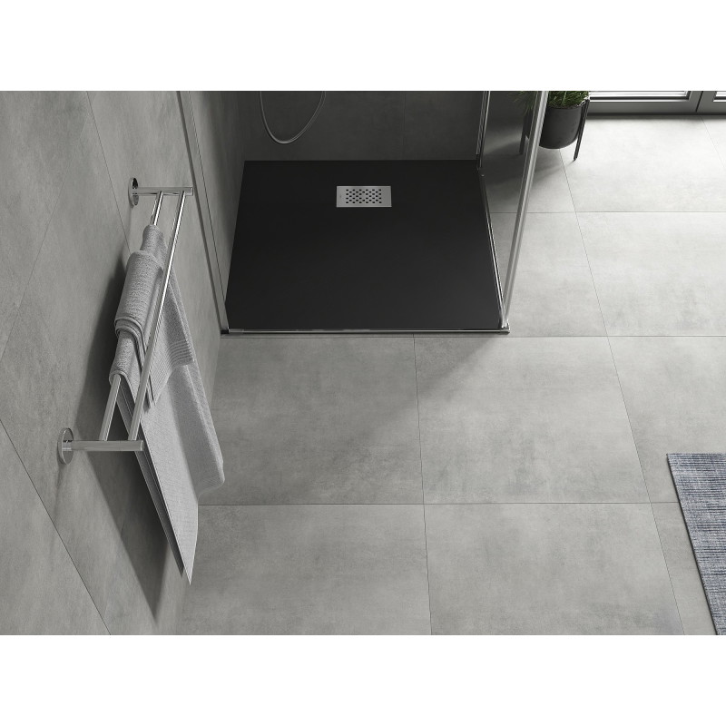 Mexen Hugo keturkampė dušo kabina SMC 80 x 80 cm, juoda, inox dangtelis - 42708080-X