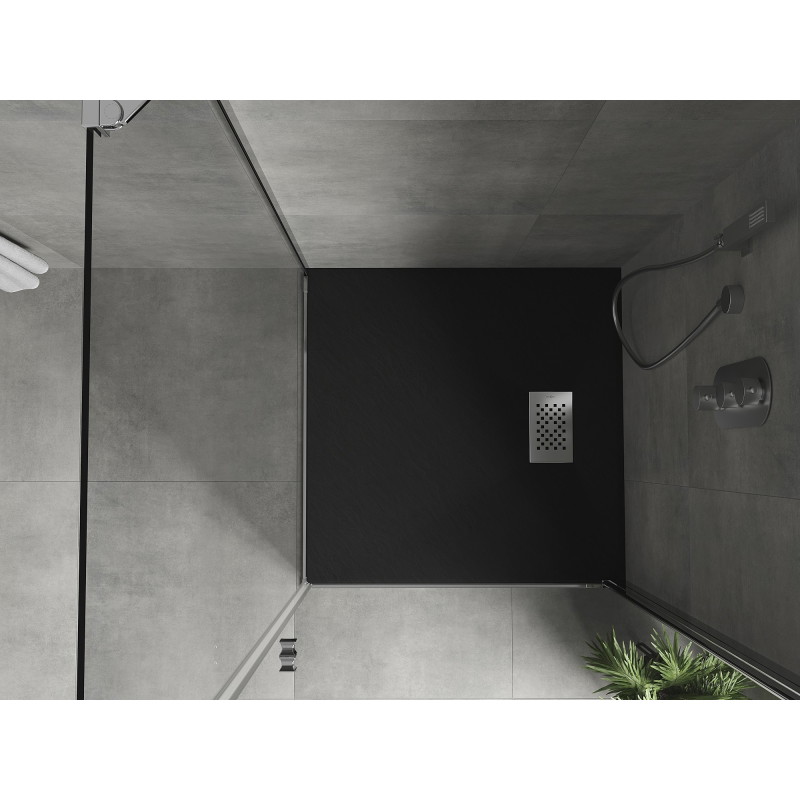 Mexen Hugo kvadratinis dušo padėklas SMC 80 x 80 cm, juodas, inox danga - 42708080-X
