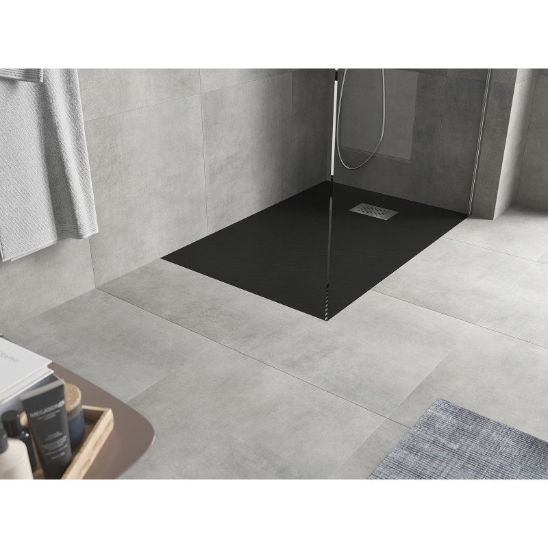 Mexen Hugo stačiakampis dušo padėklas SMC 130 x 80 cm, juodas, inox uždengimas - 42708013-X