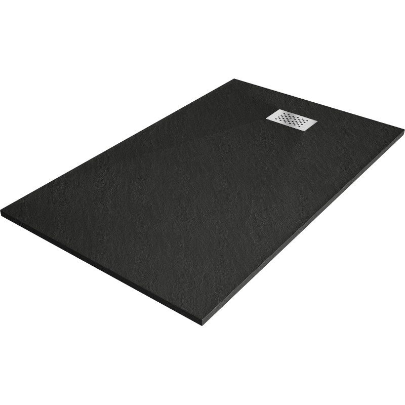 Mexen Hugo stačiakampio formos SMC dušo padėklas 140 x 80 cm, juodas, inox grotelės - 42708014-X
