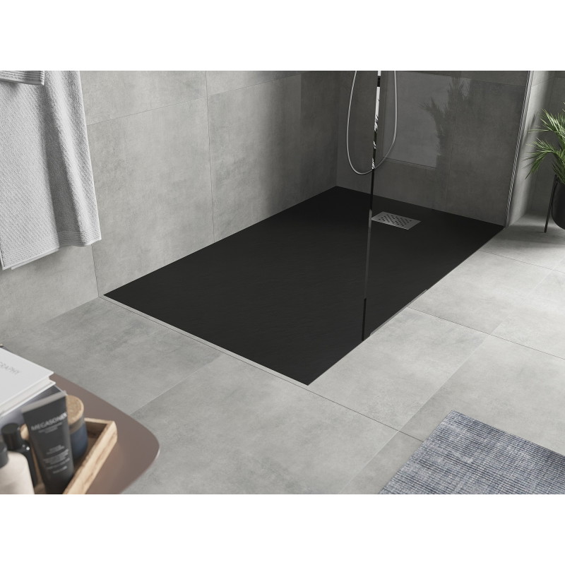 Mexen Hugo stačiakampio formos SMC dušo padėklas 140 x 80 cm, juodas, inox grotelės - 42708014-X