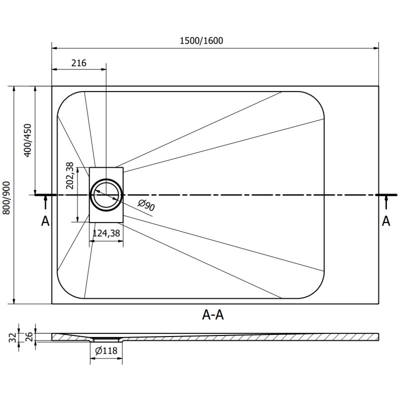 Mexen Hugo stačiakampis dušo padėklas SMC 150 x 80 cm, juodas, inox danga - 42708015-X