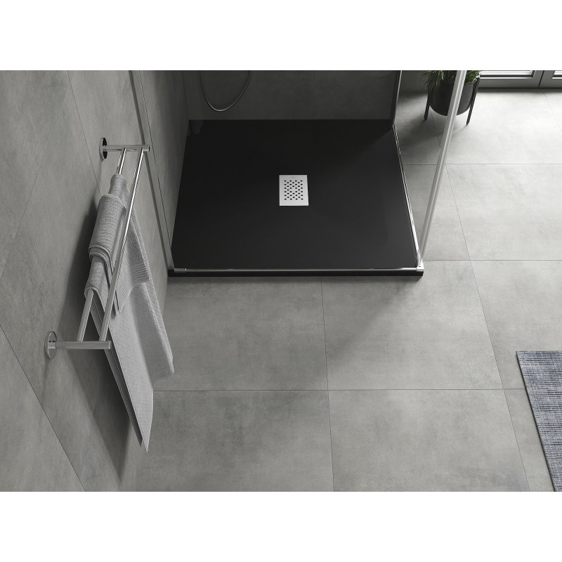 Mexen Hugo kvadratinė dušo plokštė SMC 100 x 100 cm, juoda, inox dangtelis - 42701010-X
