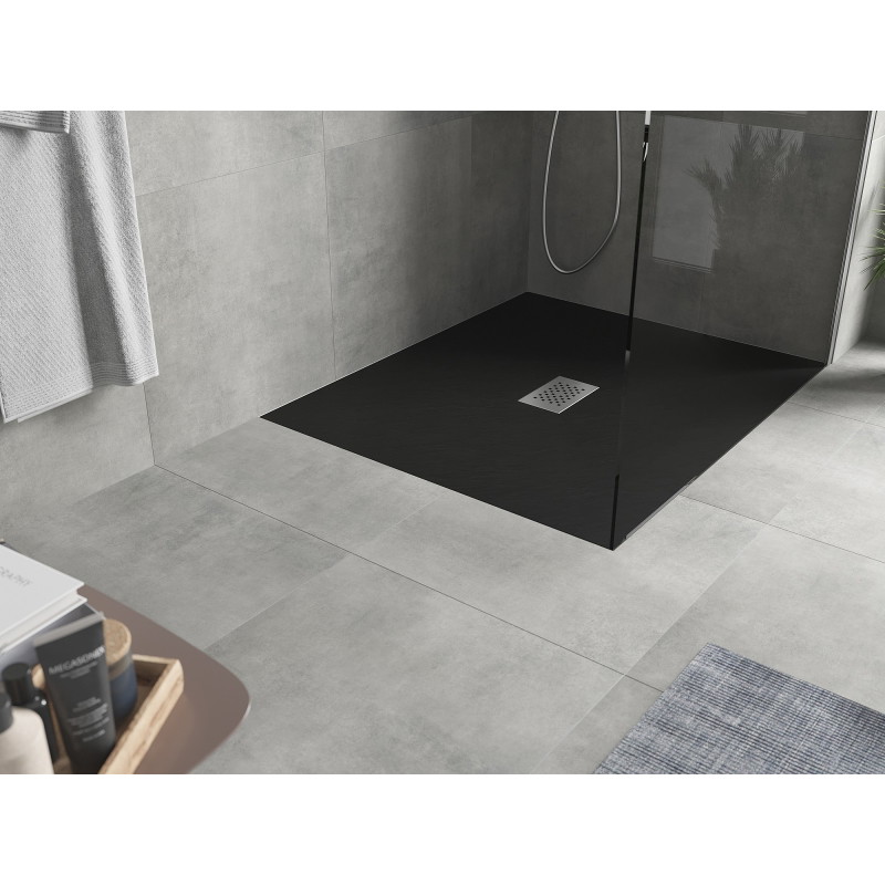 Mexen Hugo stačiakampė dušo padėklas SMC 110 x 100 cm, juoda, inox dangtelis - 42701011-X
