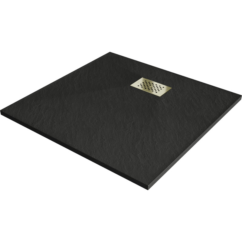 Mexen Hugo kvadratinis dušo padėklas SMC 90 x 90 cm, juodas, aukso dangtelis - 42709090-G
