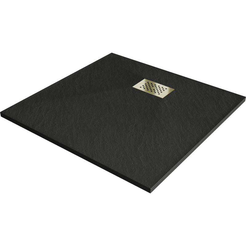 Mexen Hugo kvadratinis SMC dušo padėklas 90 x 90 cm, juodas, dangtelis auksinis - 42709090-G